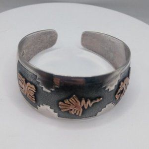 Peruvian 950 sterling silver bracelet with 18k gold plating Nazca lines design